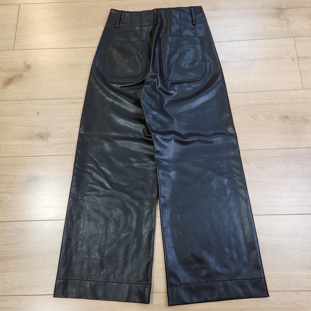 Maeve Pants Womens 27 Black The Colette Faux Leather Cropped‎ Wide Leg High Rise - Picture 2 of 8